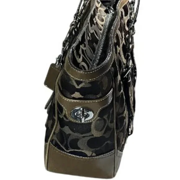 Coach Gallery Optic Signature Tote Bag Vintage Chocolate Monogram Canvas EUC - Picture 14 of 16